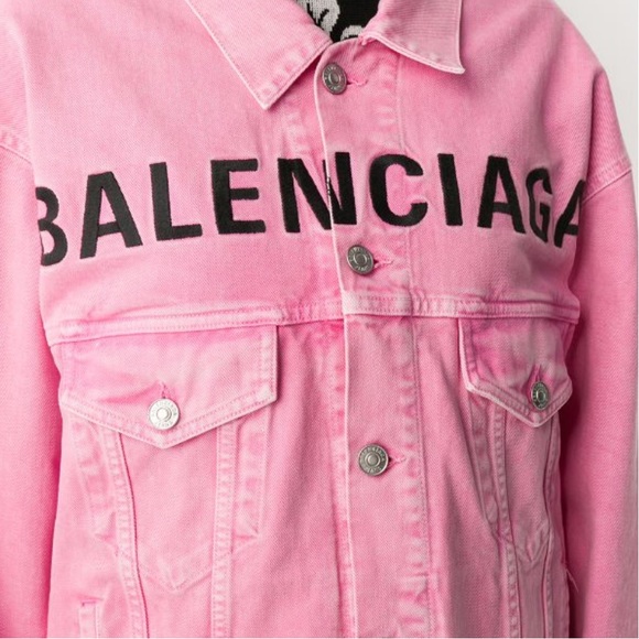Pink Balenciaga Front embroidered Logo CROPPED Denim Jacket -size xs / 34 - Picture 8 of 8